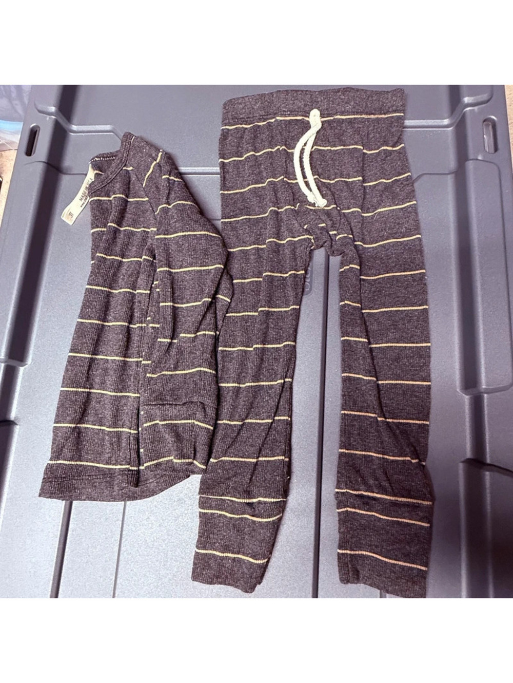 Childhoods clothing grey and tan stripe rib knit set